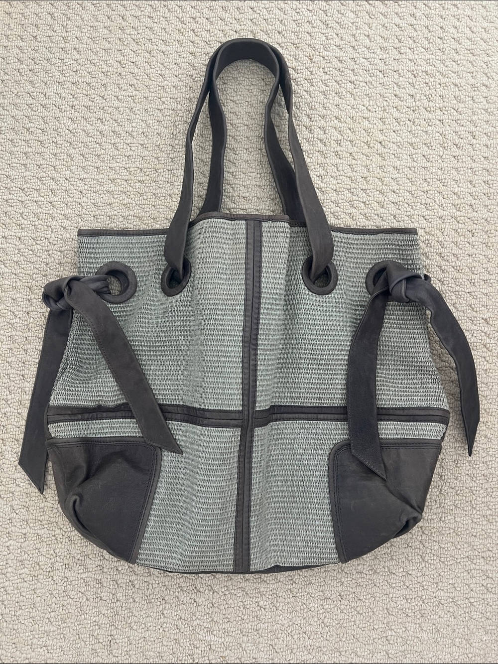 NWOT Kooba bag boho genuine leather/ knit handbag shoulder tote